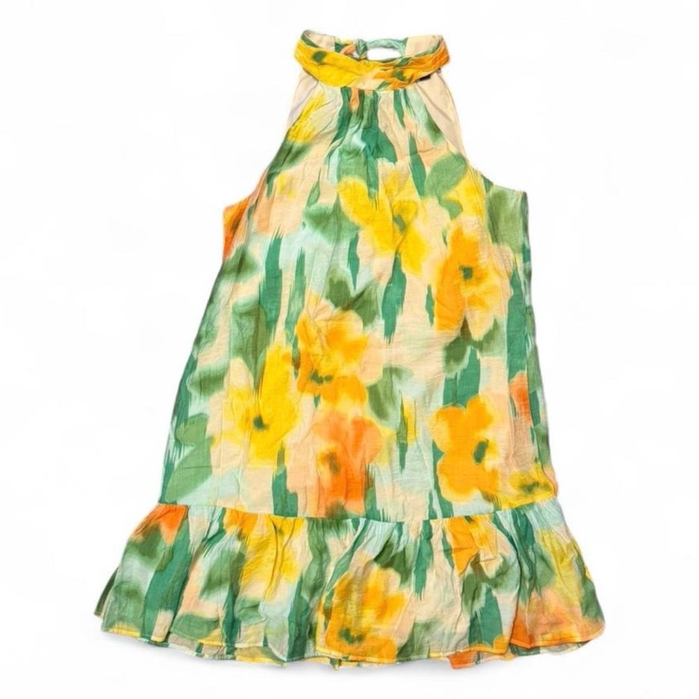 MSK Floral Halter Midi Dress - Yellow and Green